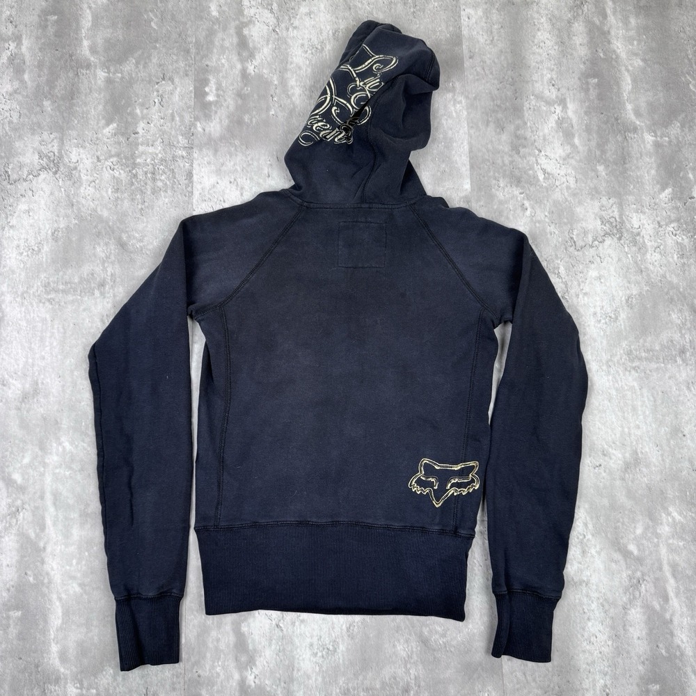 Fox Riders Co. Hoodie Womens Medium Black Skate Grunge Moto Cross Sweatshirt Y2K - Picture 6 of 9